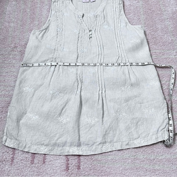 St. Tropez West Linen Sleeveless Tunic Tank Blouse Pleated Floral Embroidery LG - Picture 8 of 13
